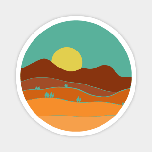 Landscape mountains and hills, orange and blue, outdoors, wilderness, peaks, horizon Magnet